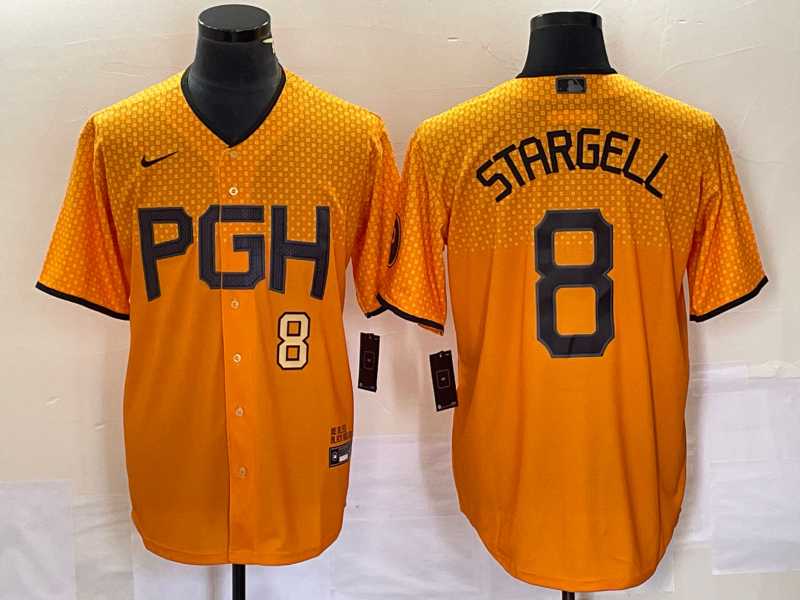 Men's Pittsburgh Pirates #8 Willie Stargell Number Gold 2023 City Connect Stitched Jersey 2,We sell and wholesale Men's Pittsburgh Pirates #8 Willie Stargell Number Gold 2023 City Connect Stitched Jersey 2 on line form chian!